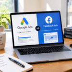 Google Ads vs Facebook Ads comparison showing digital marketing platforms for business advertising